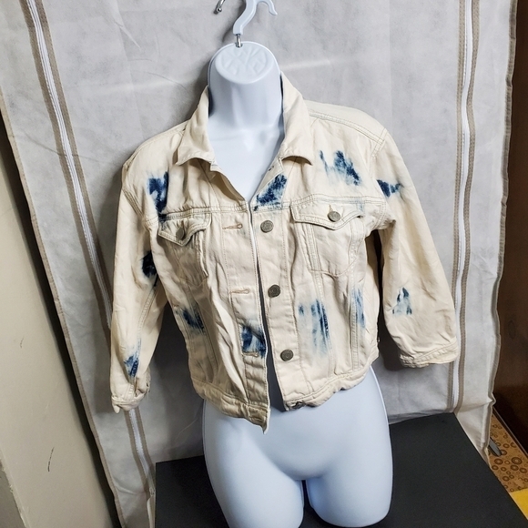 Gap Teen Denim Jacket Size Large Stone Wash Trucker Jean Casual White Blue - Picture 4 of 7